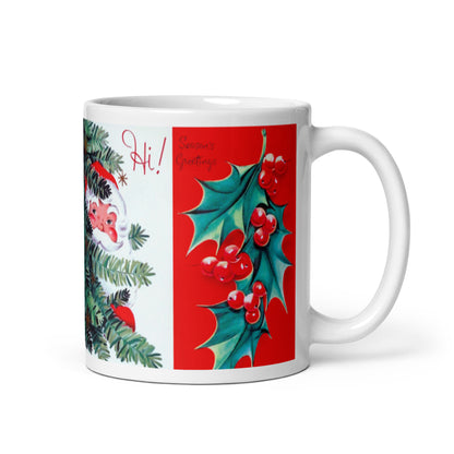 Santa Mid Century Retro Christmas Print Glossy Mug