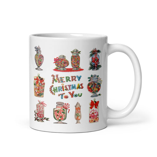 Merry Christmas To You Candy Mid Century Retro Christmas Print Glossy Mug