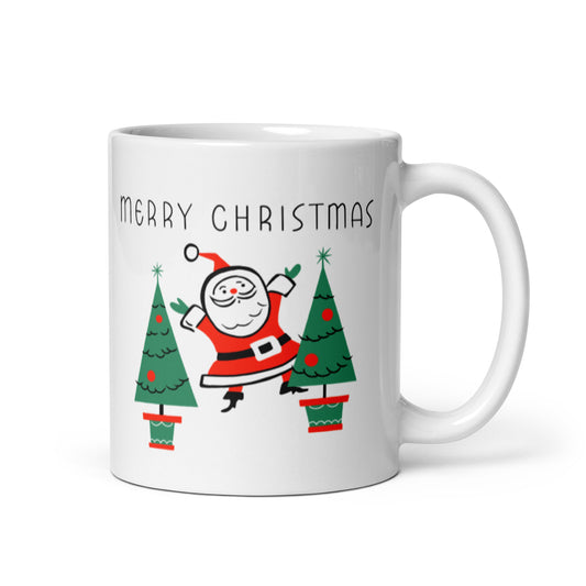 Merry Christmas Santa Mug Mid Century Retro Christmas Print Glossy Mug