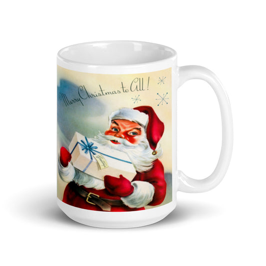 Santa Merry Christmas To All Mid Century Retro Christmas Print Glossy Mug