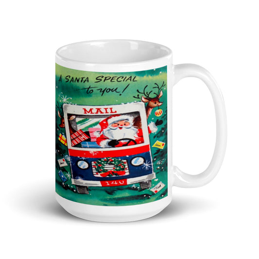 Santa Mailman Mid Century Retro Christmas Print Glossy Mug