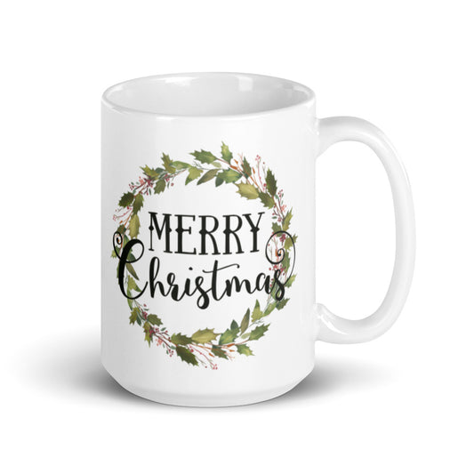 Merry Christmas Wreath Christmas Glossy Mug