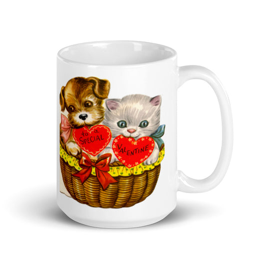 To A Special Valentine Retro Style Mug, Vintage Style Puppy and Kitten Valentine Mug