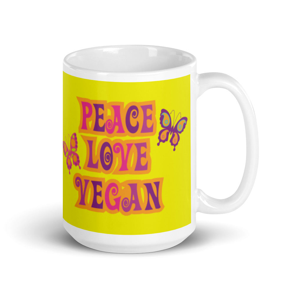 Peace Love Vegan Mug, Vegan Mug, Gift for Friend, Gift for Vegan, Retro Style Vegan Mug