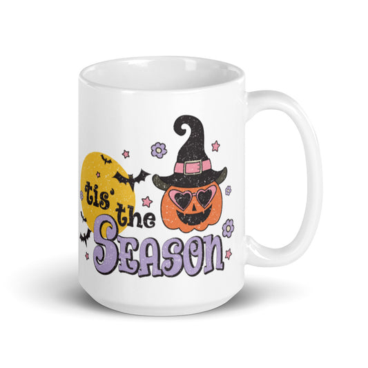 Tis The Season Pumpkin Witch Distressed Halloween Glossy Mug