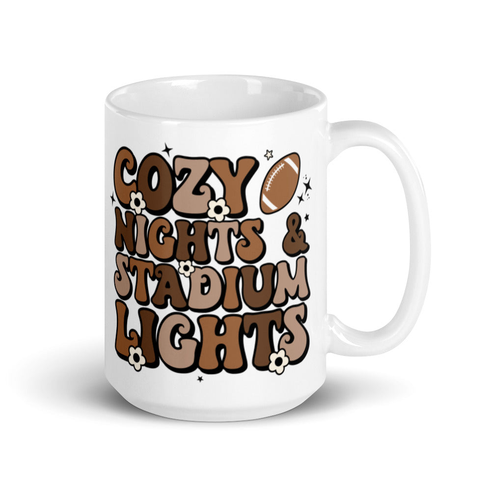 Cozy Nights And Stadium Lights Football Season Fall Autumn Glossy Mug