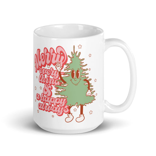 Merry Everything And A Happy Always Cute Christmas Tree Retro Style Christmas Glossy Mug