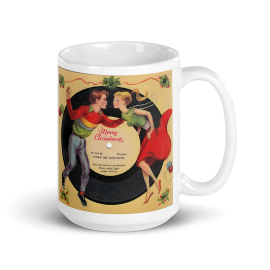 Under The Mistletoe Christmas Couple Record Mid Century Retro Christmas Print Glossy Mug