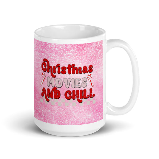 Christmas Movies And Chill Christmas Print Glossy Mug