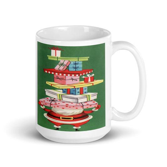 Santa With Presents Mid Century Retro Christmas Print Glossy Mug