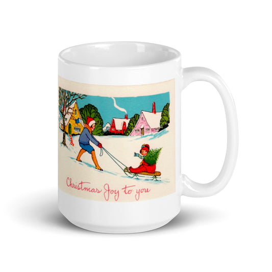 Victorian Christmas Joy To You Retro Christmas Print Glossy Mug