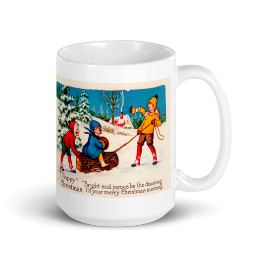 Victorian A Happy Christmas Retro Christmas Print Glossy Mug