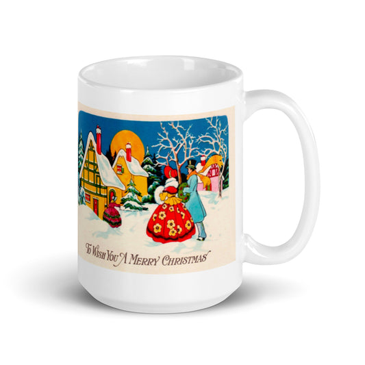 Victorian To Wish You A Merry Christmas Card Mid Century Retro Christmas Print Glossy Mug