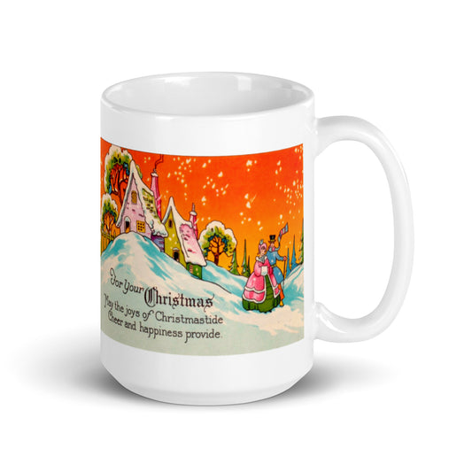 Victorian Christmas Mid Century Retro Christmas Print Glossy Mug