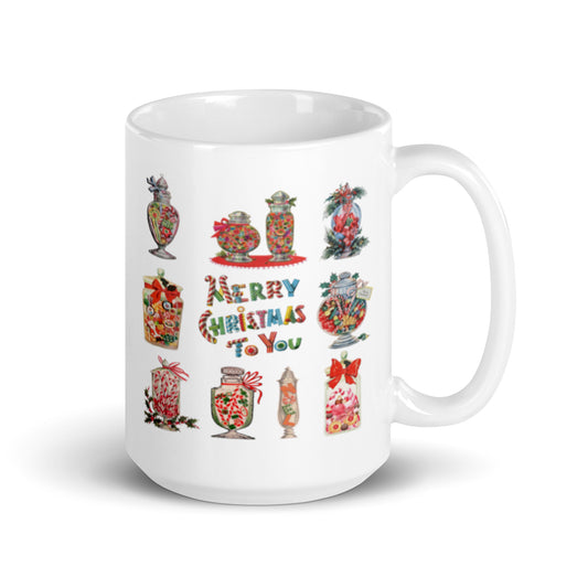 Merry Christmas To You Candy Mid Century Retro Christmas Print Glossy Mug