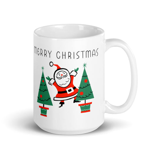 Merry Christmas Santa Mug Mid Century Retro Christmas Print Glossy Mug