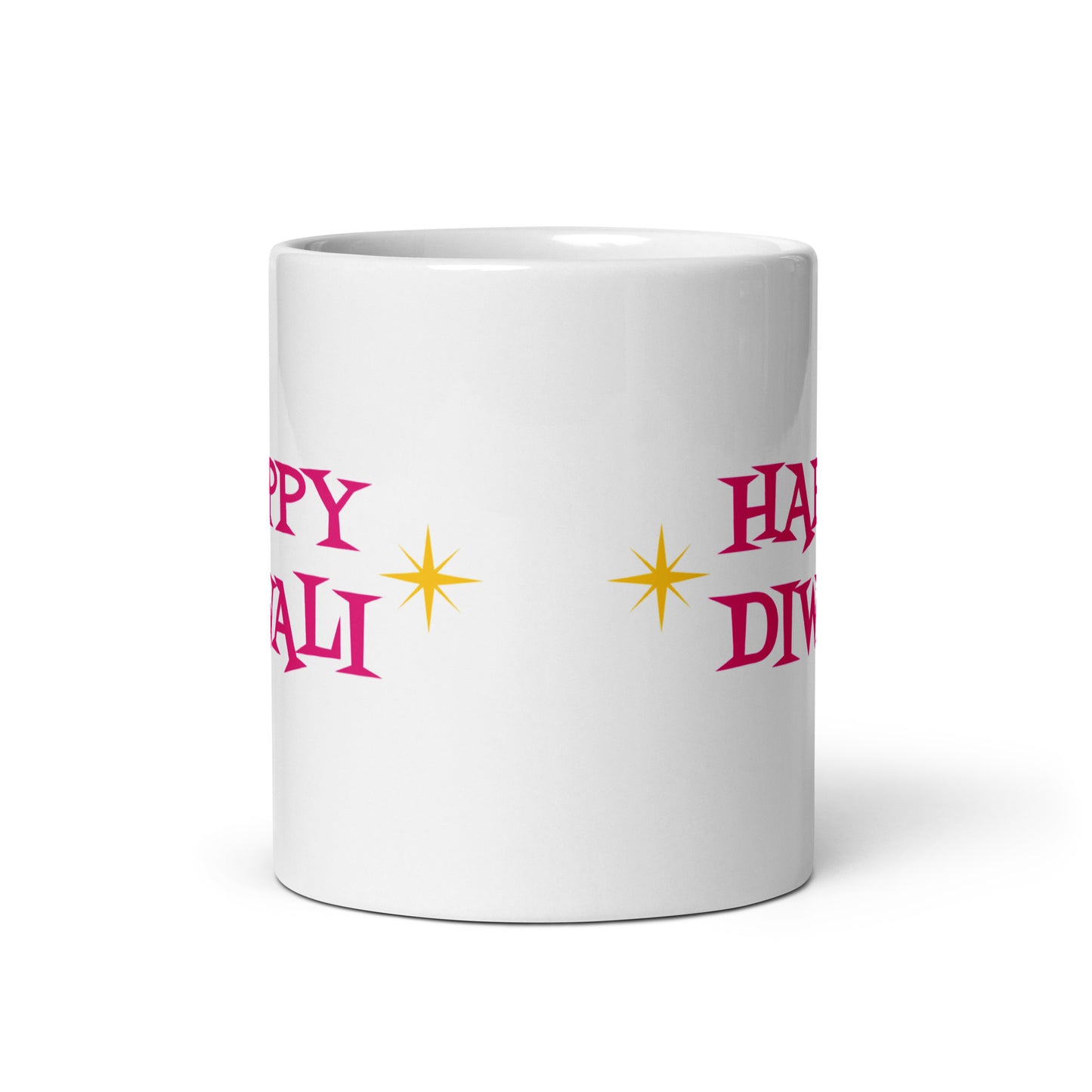 Happy Diwali Starburst Atomic Mid Century Retro Style White Glossy Mug