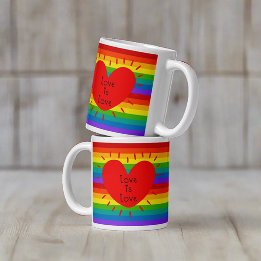 Love Is Love Rainbow Pride Heart Glossy Coffee Mug Ceramic Cup