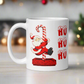 Ho Ho Ho Santa Sliding Down Candy Cane Chimney Mid Century Retro Christmas Print White Glossy Mug