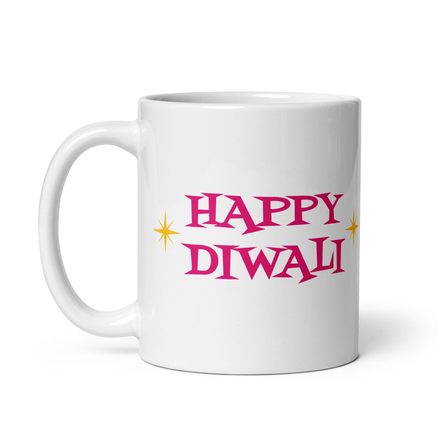 Happy Diwali Starburst Atomic Mid Century Retro Style White Glossy Mug