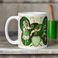 This glossy coffee mug features a retro illustration that says St. Patrick's Day Erin Go Bragh, alongside a festive Irish blessing:
"Gather ya Shamrock while ye may, Go to the tune of the lute on St. Patrick’s Day."