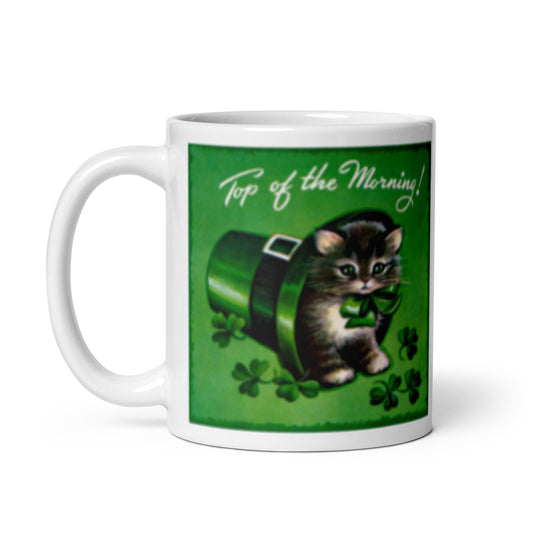 Top Of The Morning St. Patrick’s Day Mug, Retro St. Patrick’s Day Cat Mug