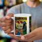 This white glossy mug features three covers from vintage comic book covers of Frankenstein. 