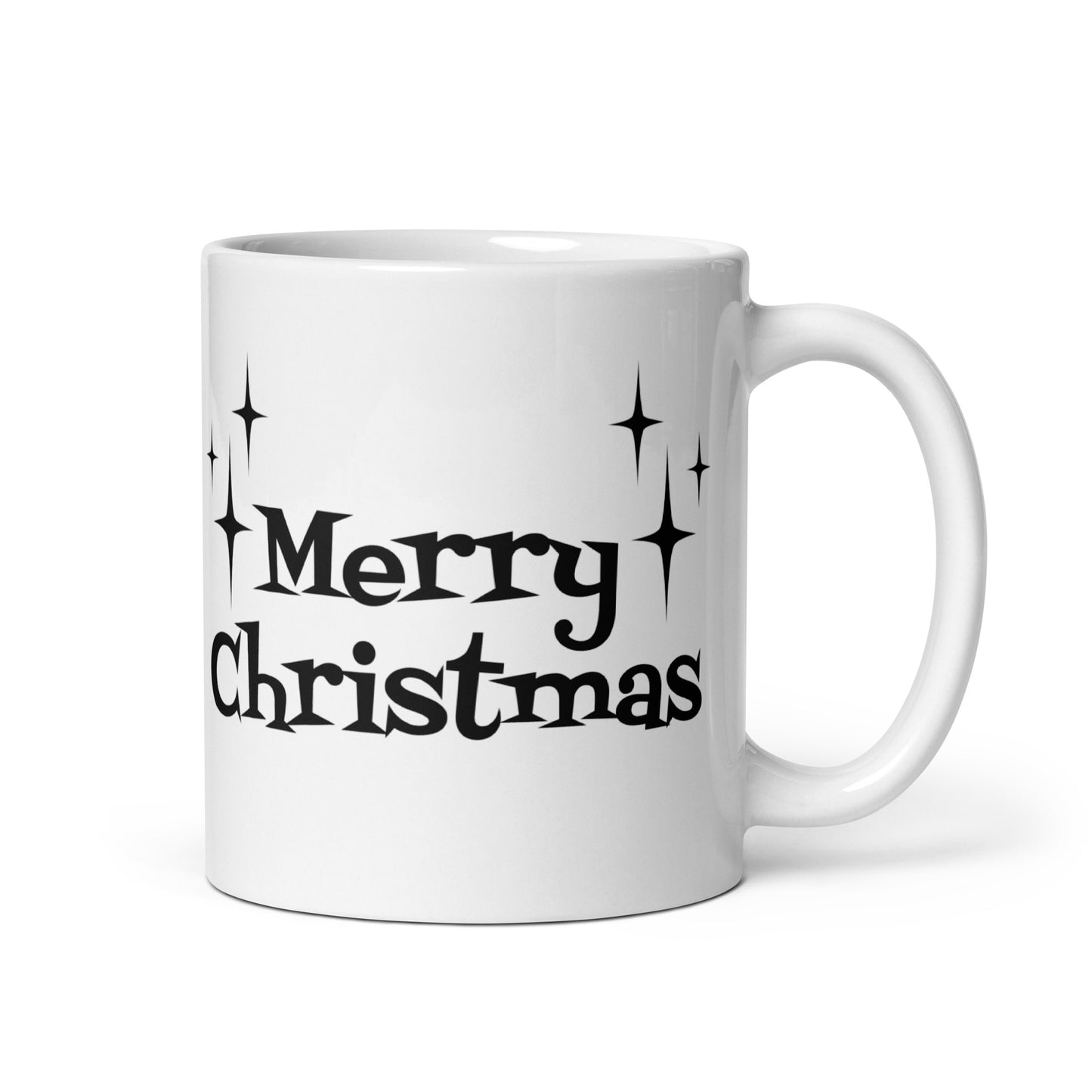 Merry Christmas Starburst Atomic Retro Style Christmas White Glossy Mug