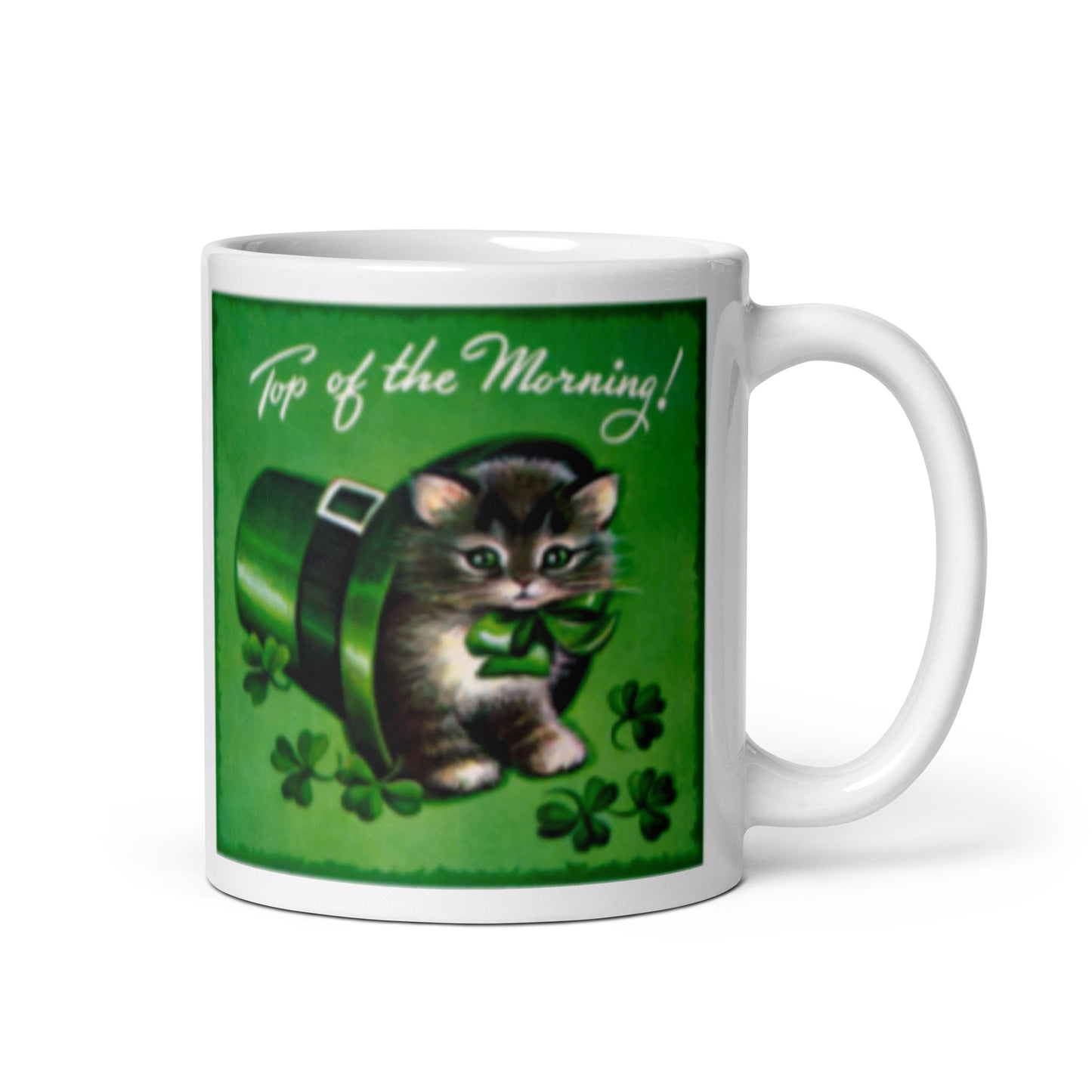 Top Of The Morning St. Patrick’s Day Mug, Retro St. Patrick’s Day Cat Mug