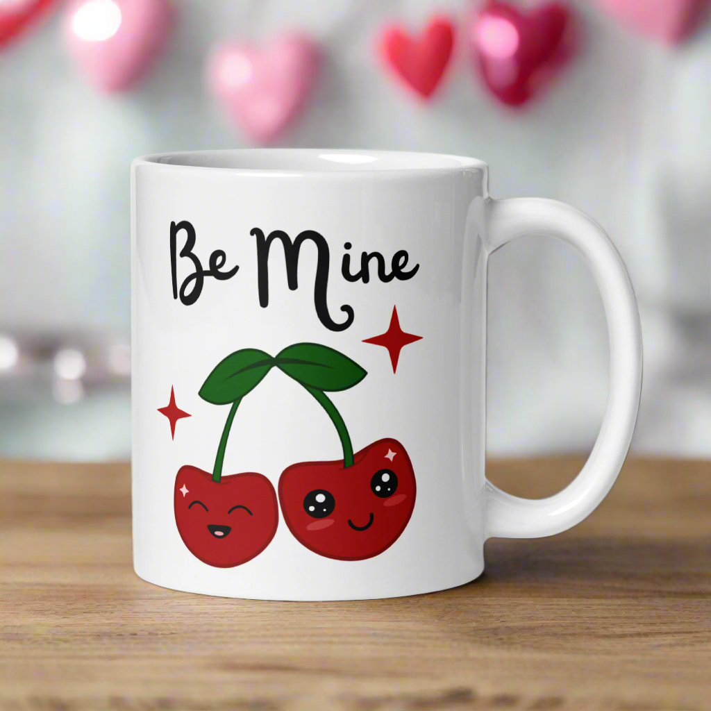 Glossy Retro Cherries Be Mine Valentine's Day Glossy Coffee Mug