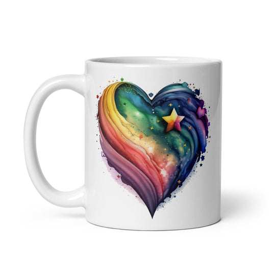 Celestial Rainbow Heart Glossy Mug