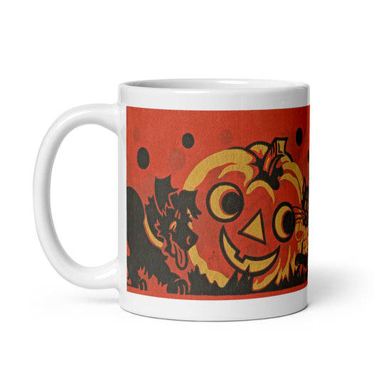 Halloween Jack O Lantern Black Cat And Dog Retro Halloween Print Glossy Mug