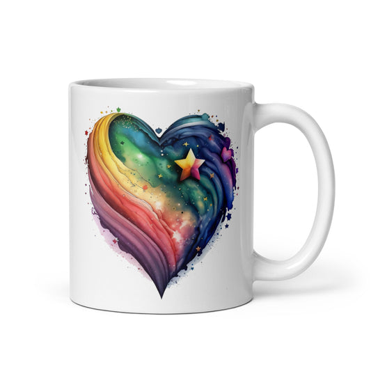 Celestial Rainbow Heart Glossy Mug