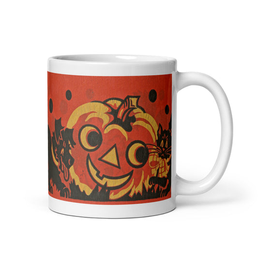 Halloween Jack O Lantern Black Cat And Dog Retro Halloween Print Glossy Mug