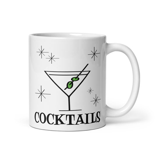 Martini Cocktails Atomic Mid Century Retro Style White Glossy Mug