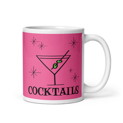 Martini Cocktails Atomic Mid Century Retro Style Glossy Mug - Pink Variant