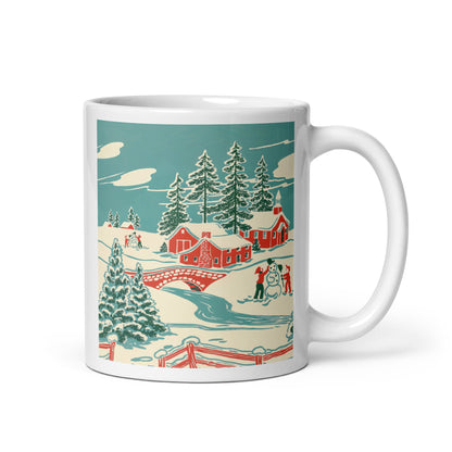 Christmas Winter Scene Retro Mid Century Christmas Print Glossy Mug