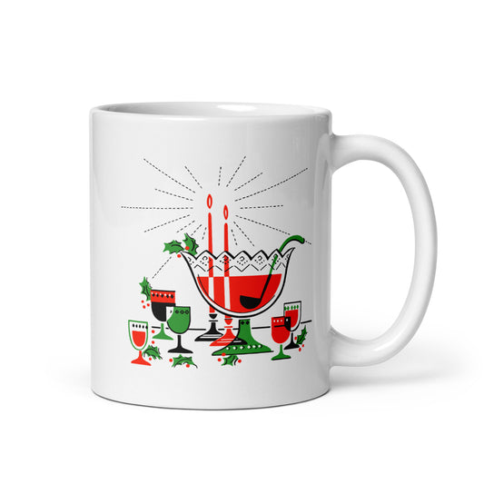 Christmas Cocktails Punchbowl Mid Century Retro Christmas Print White Glossy Coffee Mug