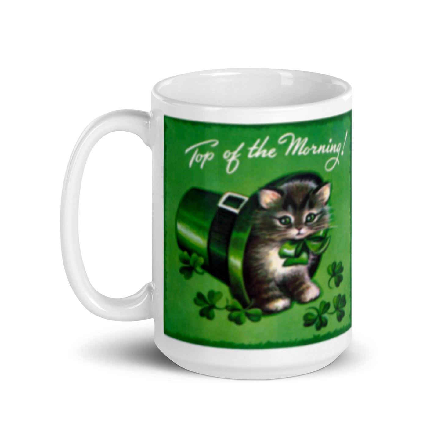 Top Of The Morning St. Patrick’s Day Mug, Retro St. Patrick’s Day Cat Mug