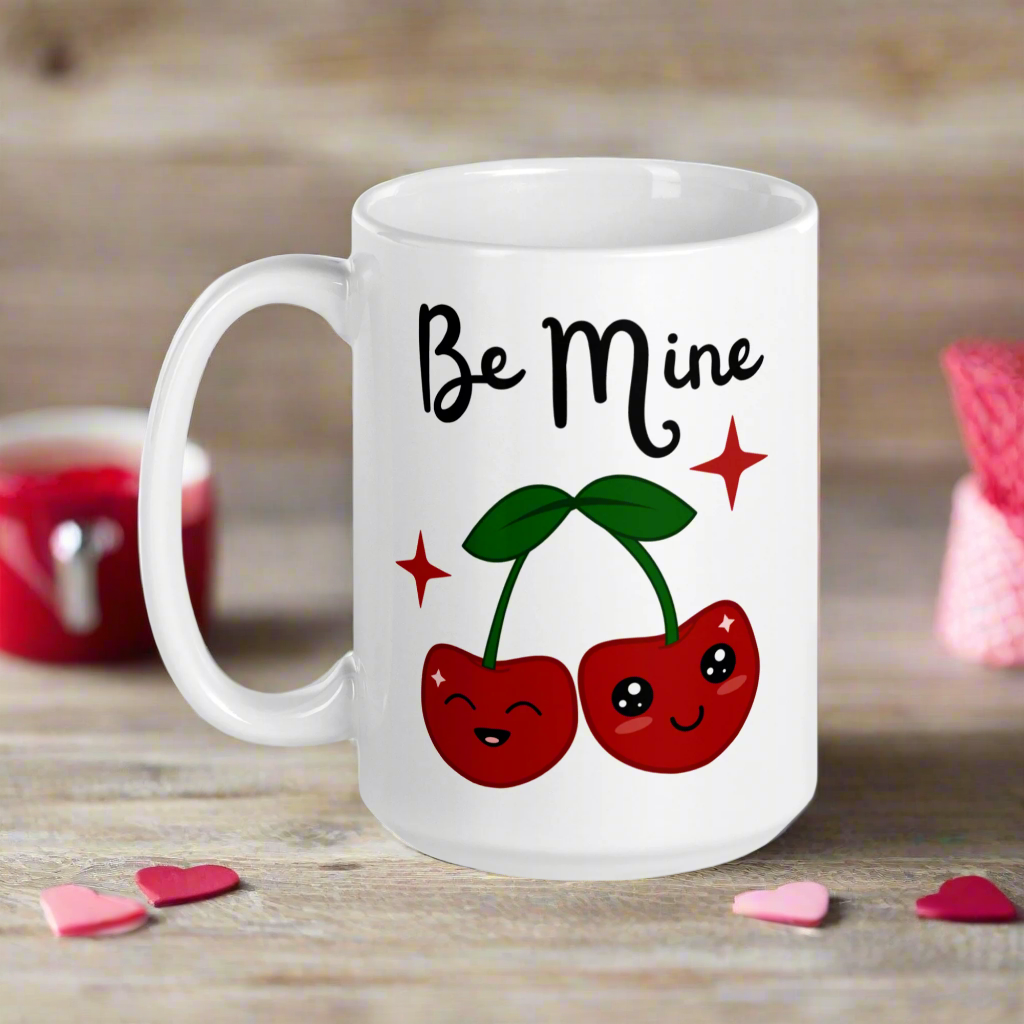 Glossy Retro Cherries Be Mine Valentine's Day Glossy Coffee Mug