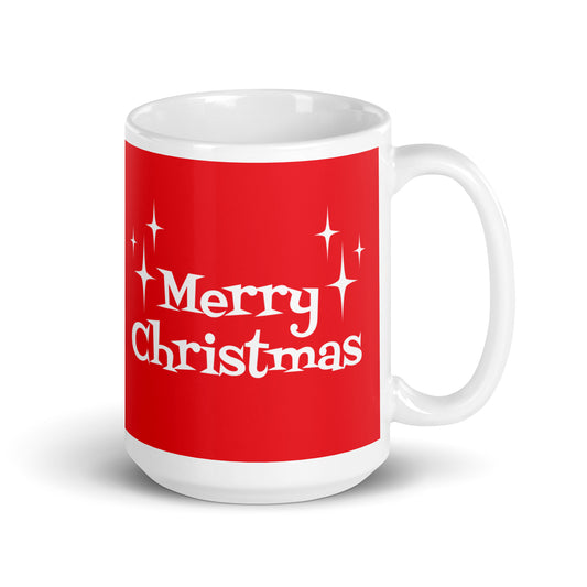 Merry Christmas Starburst Atomic Mid Century Retro Style Red And White Christmas Glossy Mug