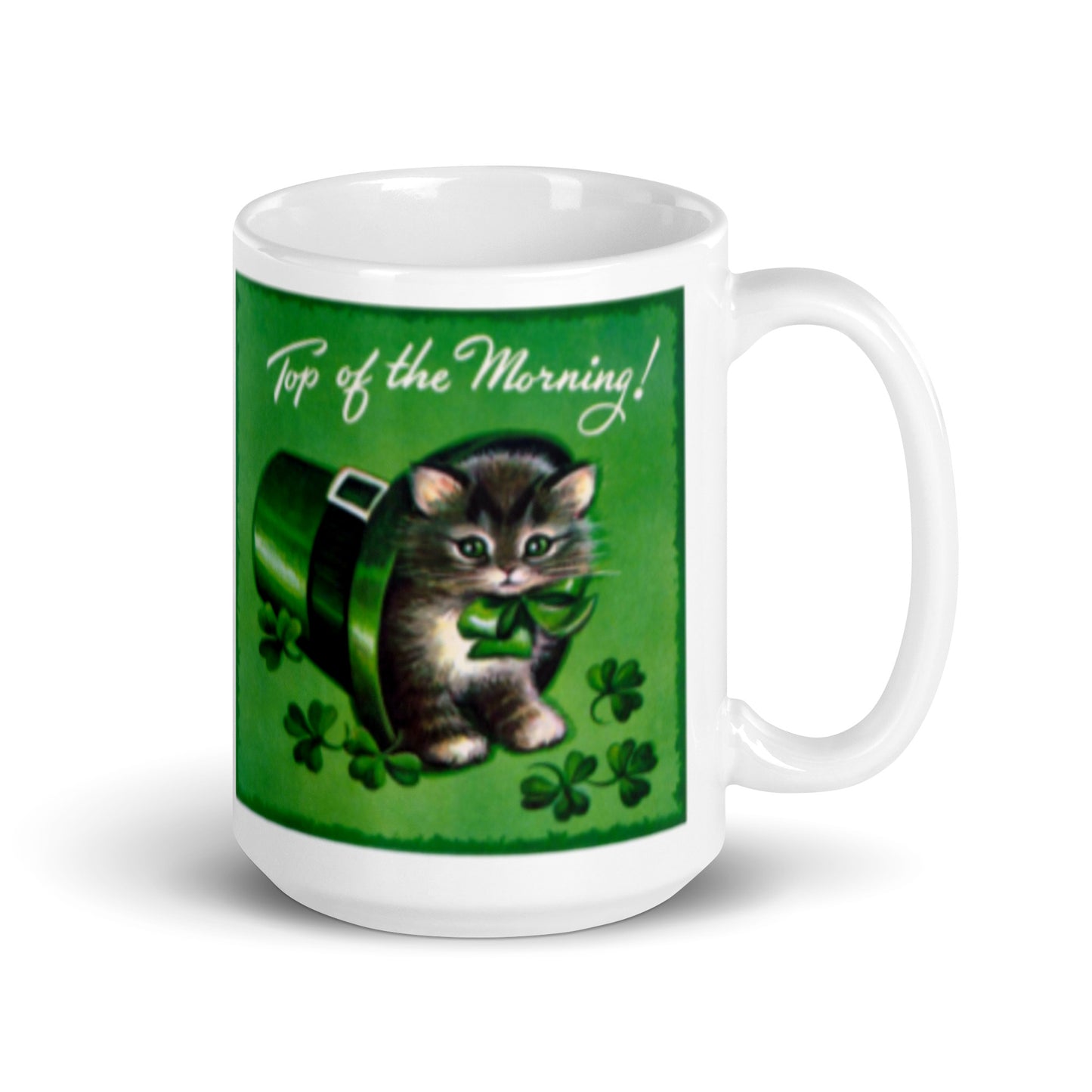 Top Of The Morning St. Patrick’s Day Mug, Retro St. Patrick’s Day Cat Mug