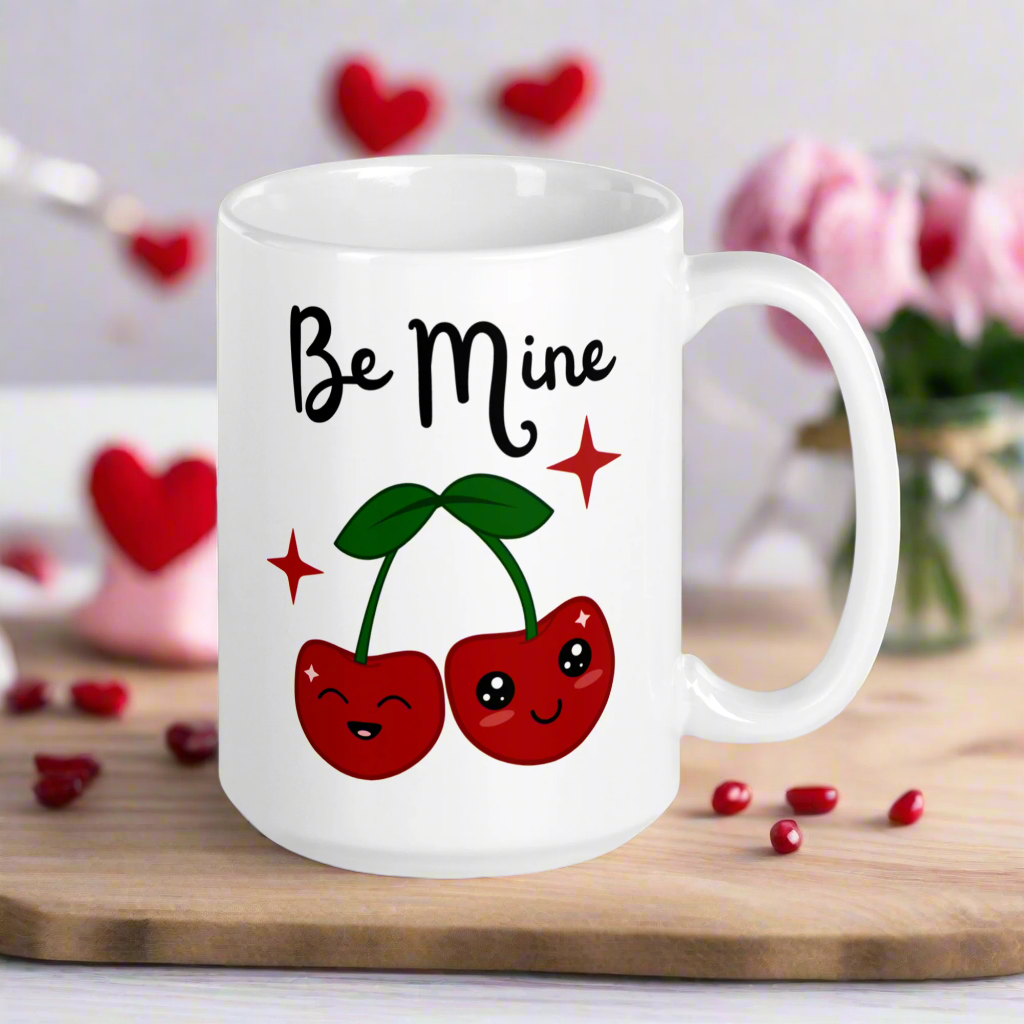 Glossy Retro Cherries Be Mine Valentine's Day Glossy Coffee Mug