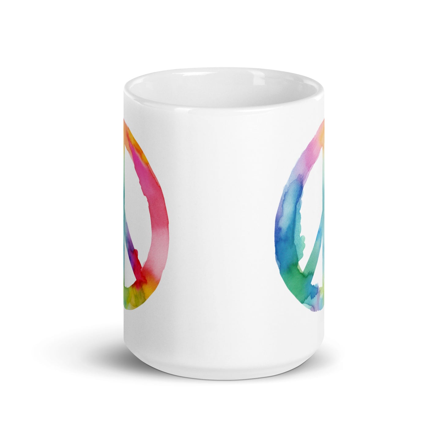 Rainbow Watercolor Peace Sign White Glossy Mug