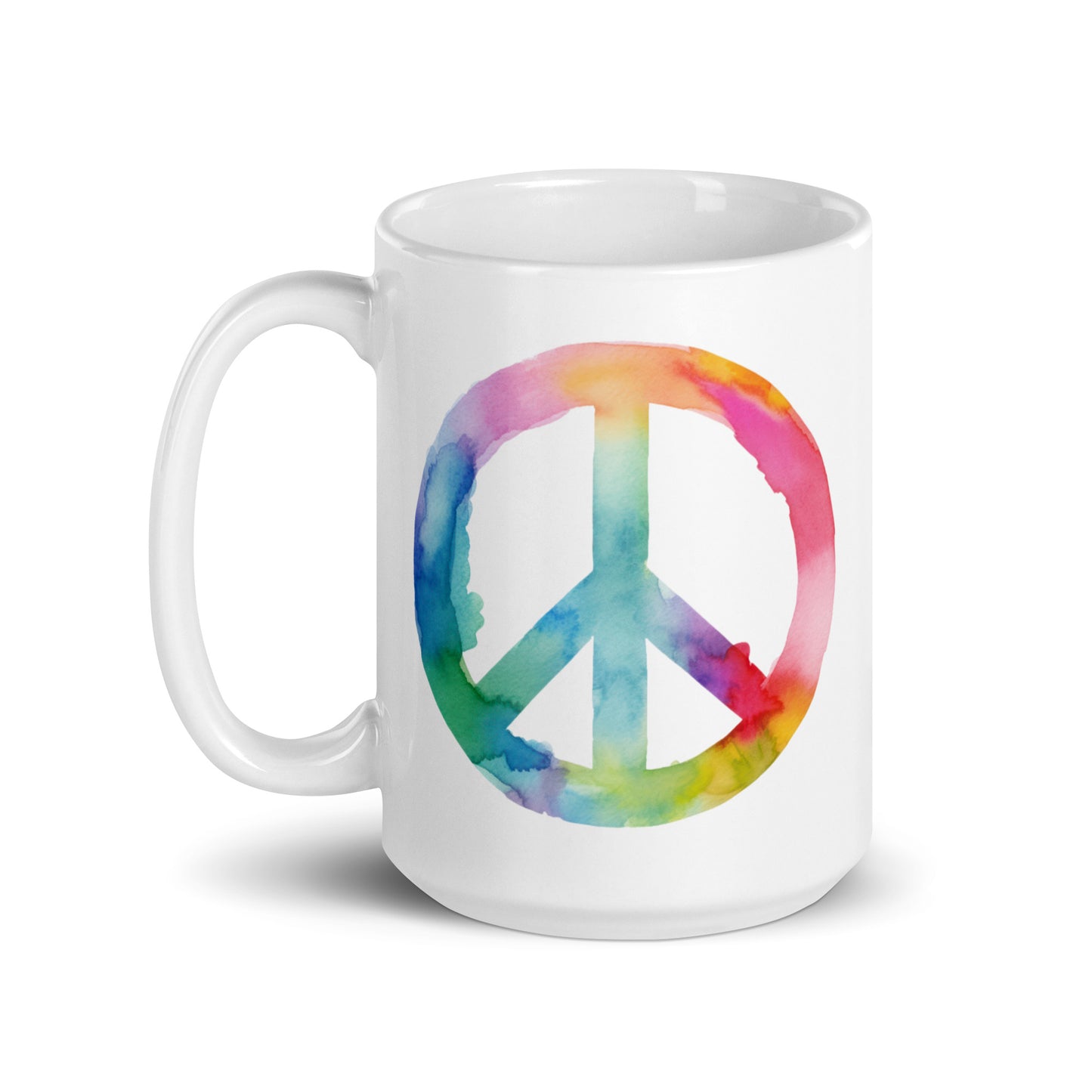 Rainbow Watercolor Peace Sign White Glossy Coffee Mug