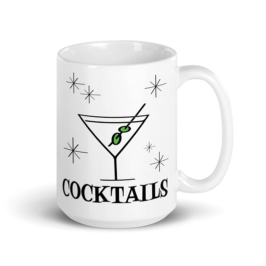 Martini Cocktails Atomic Mid Century Retro Style White Glossy Mug