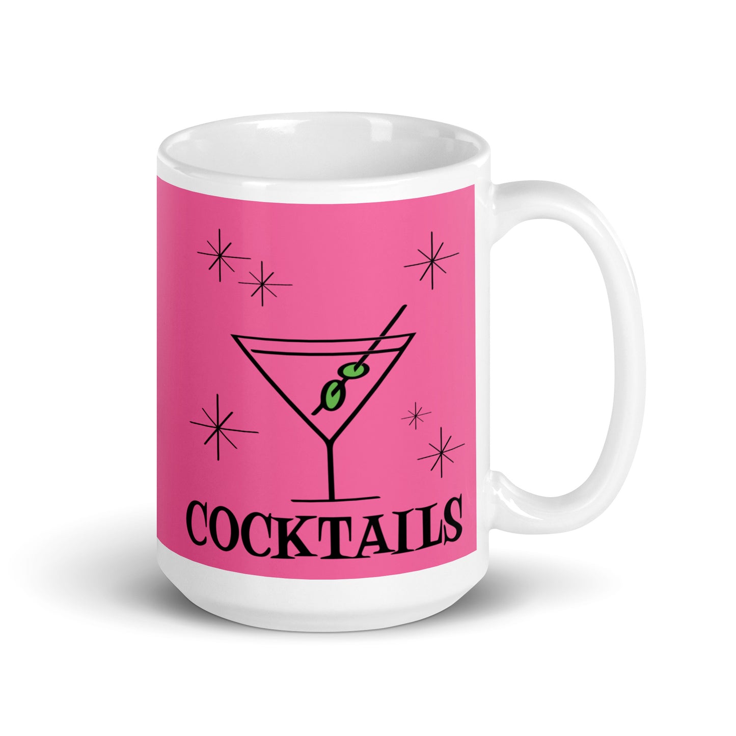 Martini Cocktails Atomic Mid Century Retro Style Glossy Mug - Pink Variant