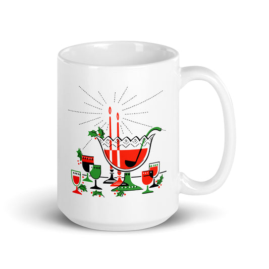 Christmas Cocktails Punchbowl Mid Century Retro Christmas Print White Glossy Coffee Mug