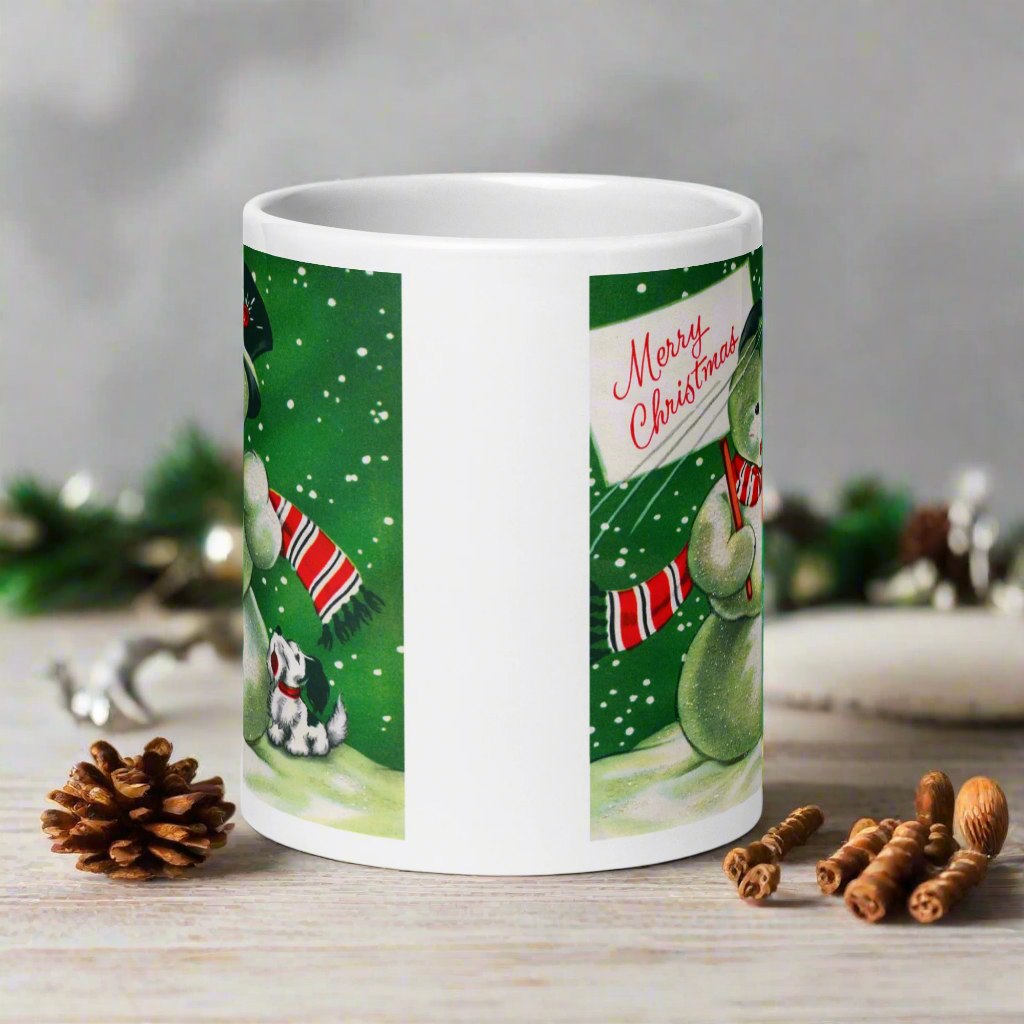 Happy Holidays Snowman Mid Century Retro Christmas Print Mug