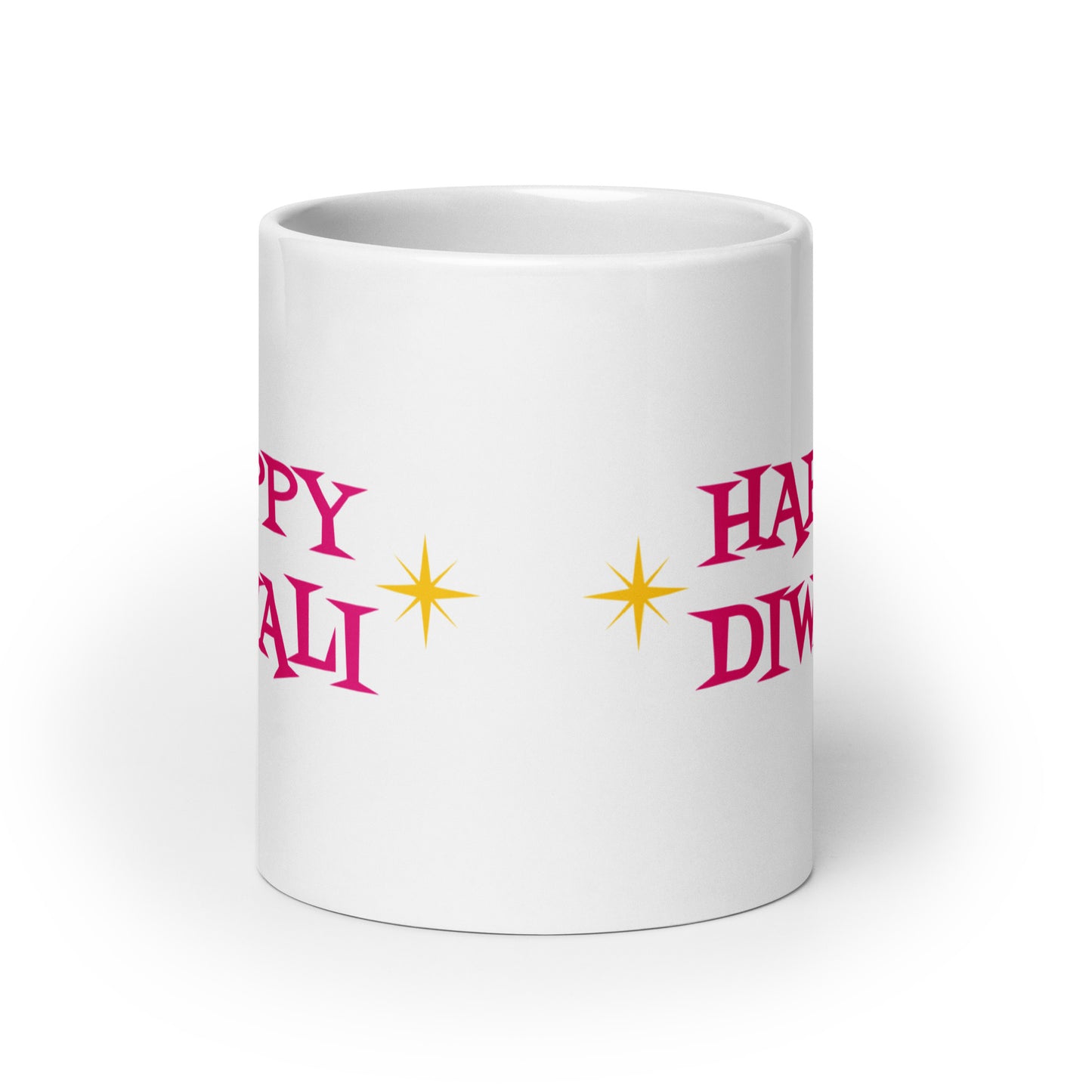 Happy Diwali Starburst Atomic Mid Century Retro Style White Glossy Mug